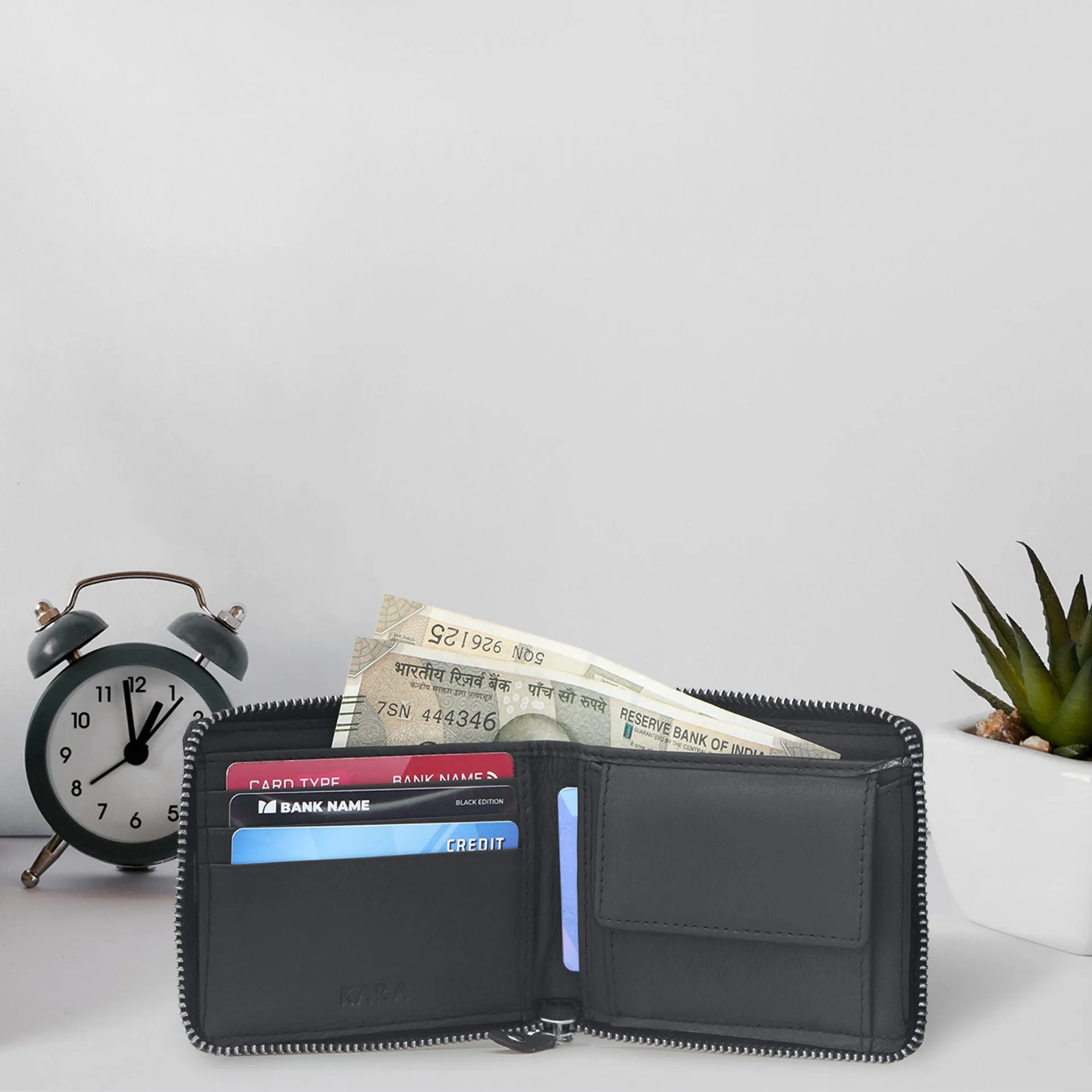 14089 Black Zip Around Wallet
