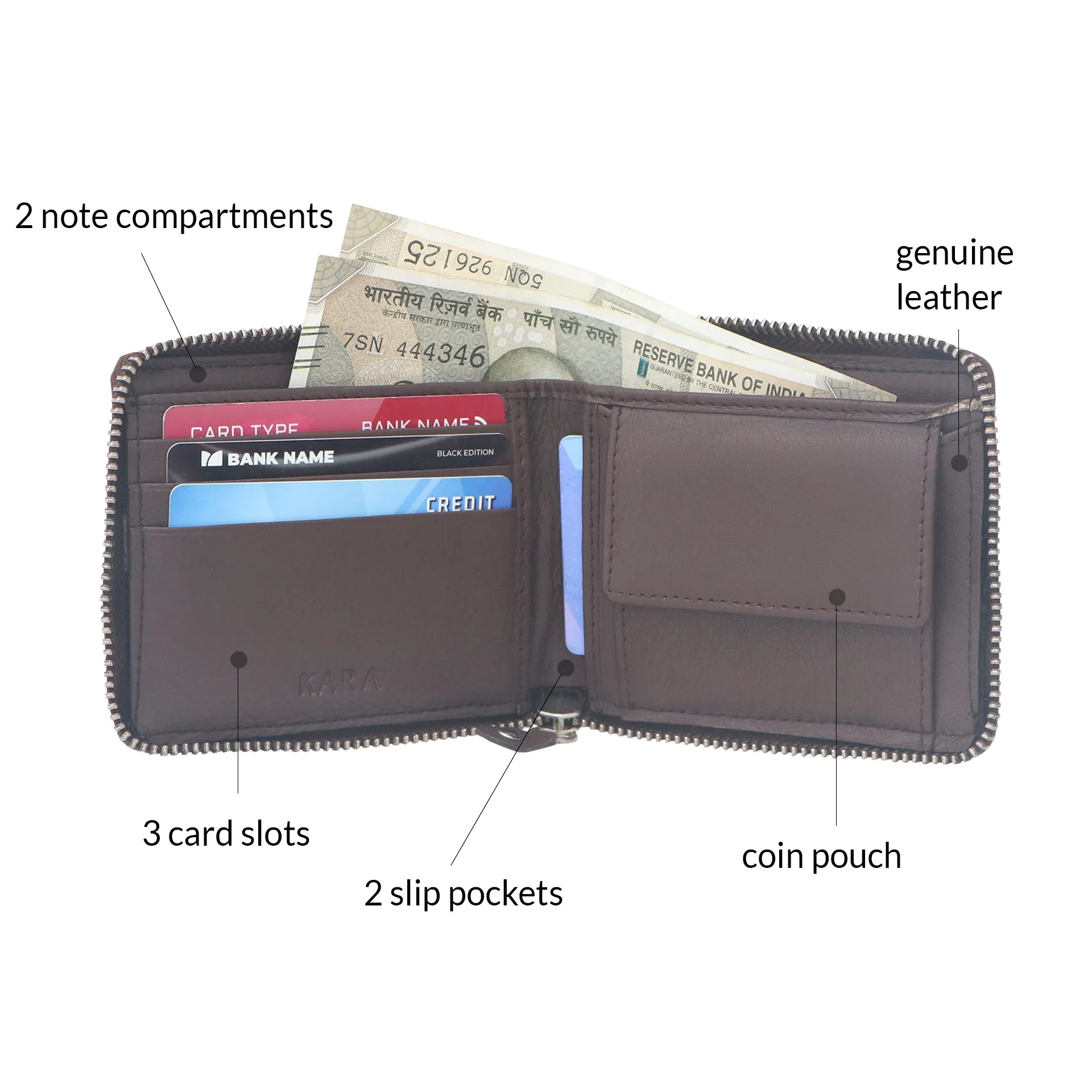 14089 Black Zip Around Wallet