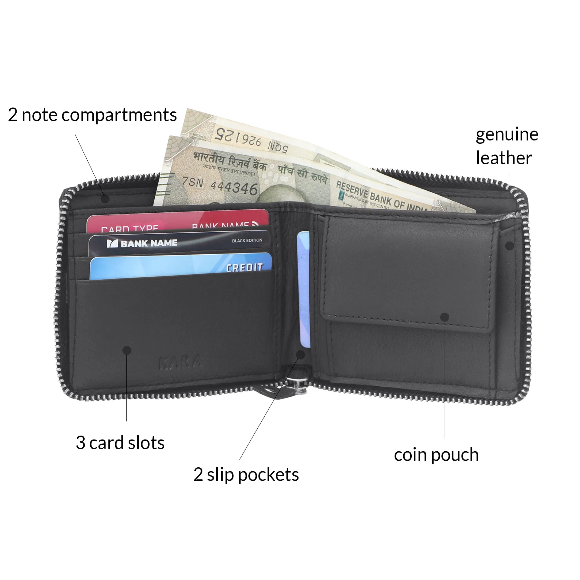 14089 Black Zip Around Wallet