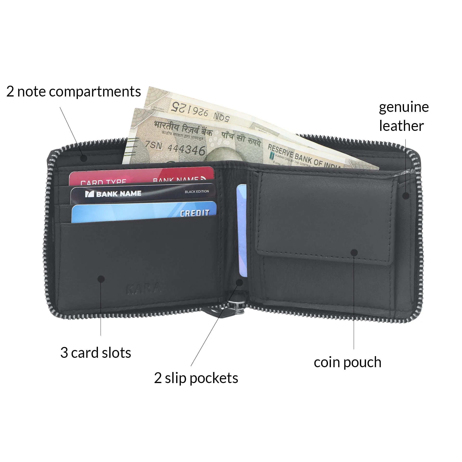 14089 Black Zip Around Wallet