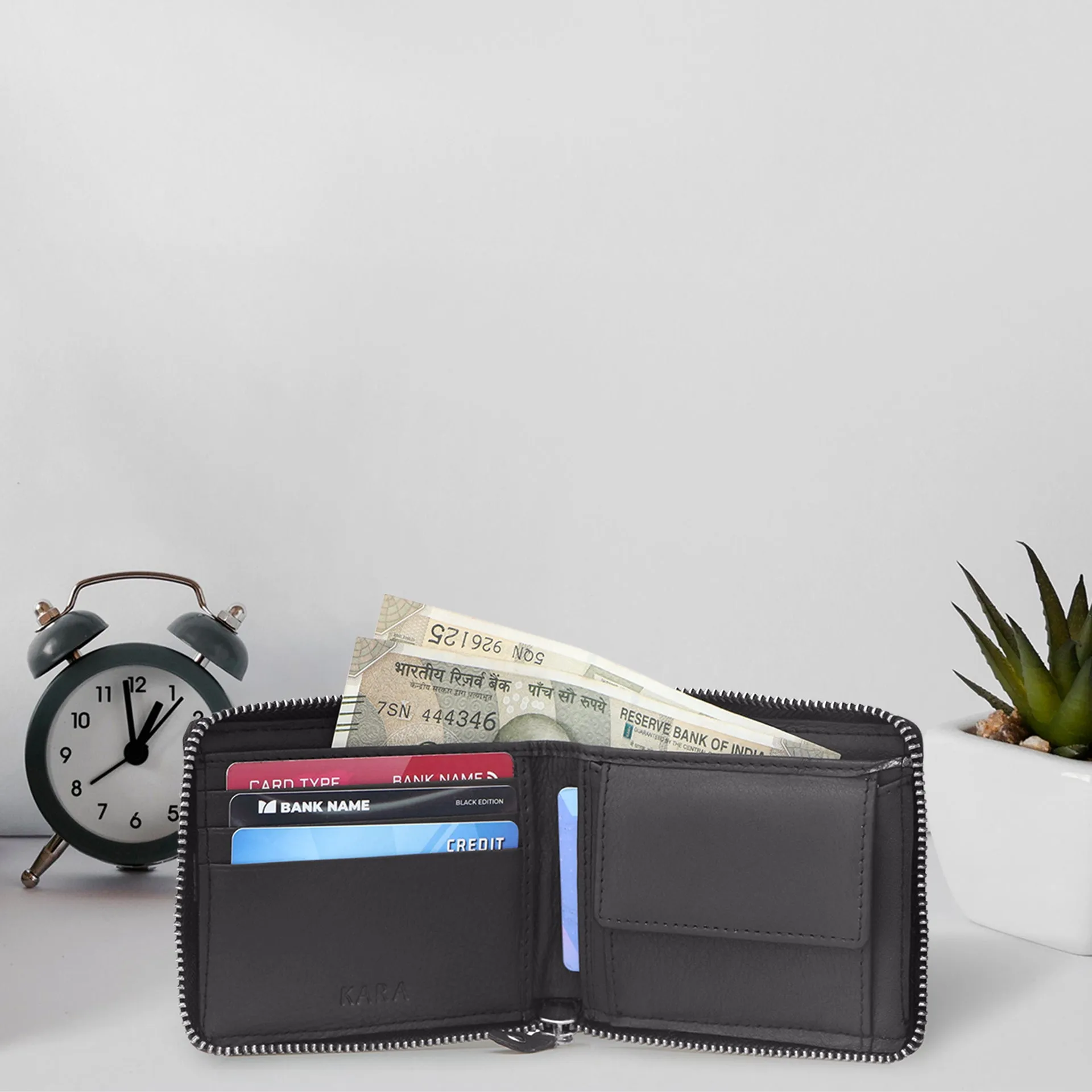 14089 Black Zip Around Wallet
