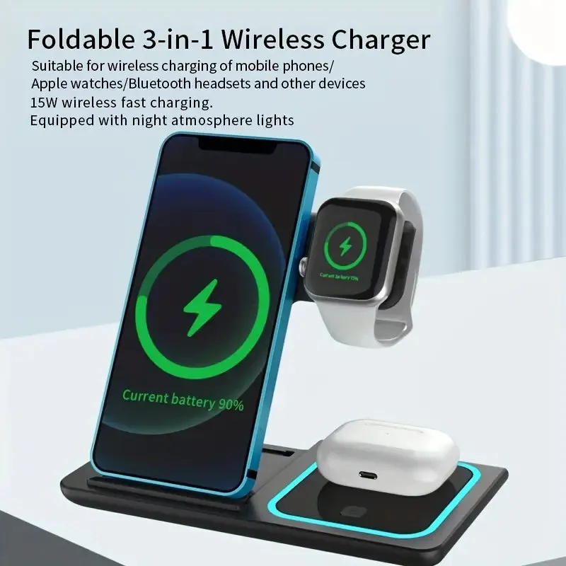 3-in-1 Folding Fast Wireless Charger Station