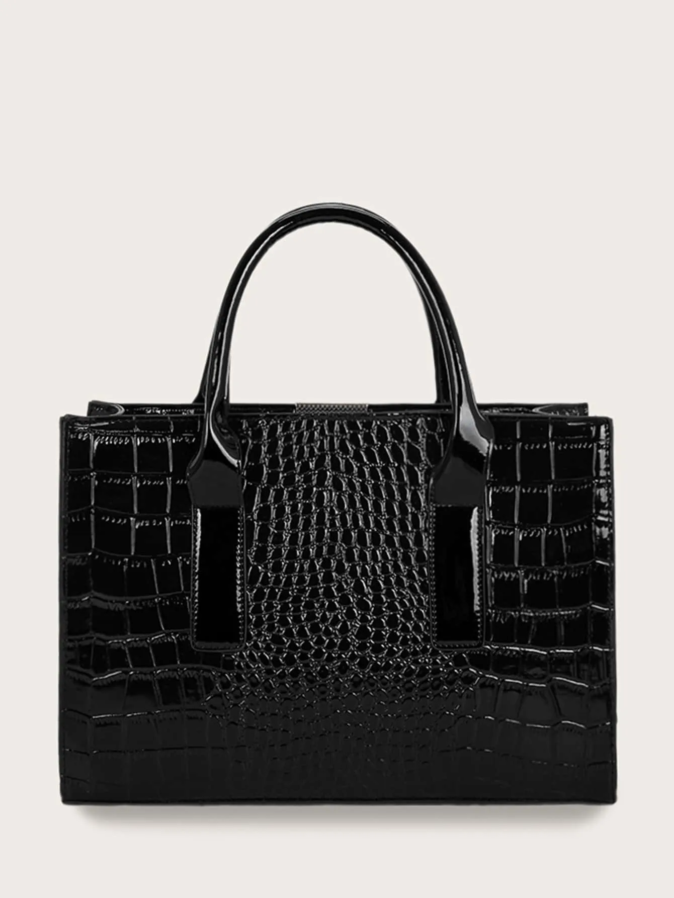 3pcs Croc Embossed Satchel Bag With Purse