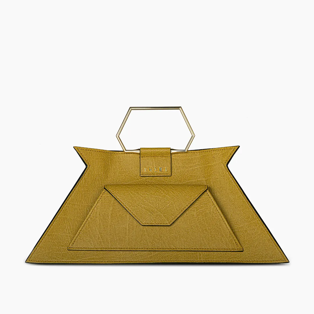 Anema Mustard Metallic Elegance Top Handle Bag