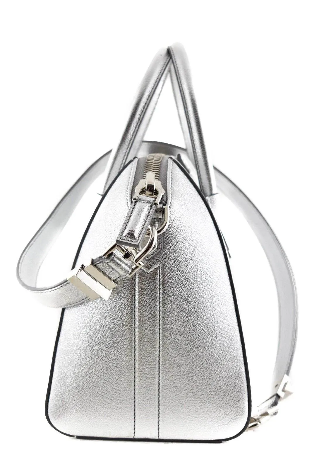 Antigona Small Metallic Silver Shoulder Top Handle Duffel Tote Bag