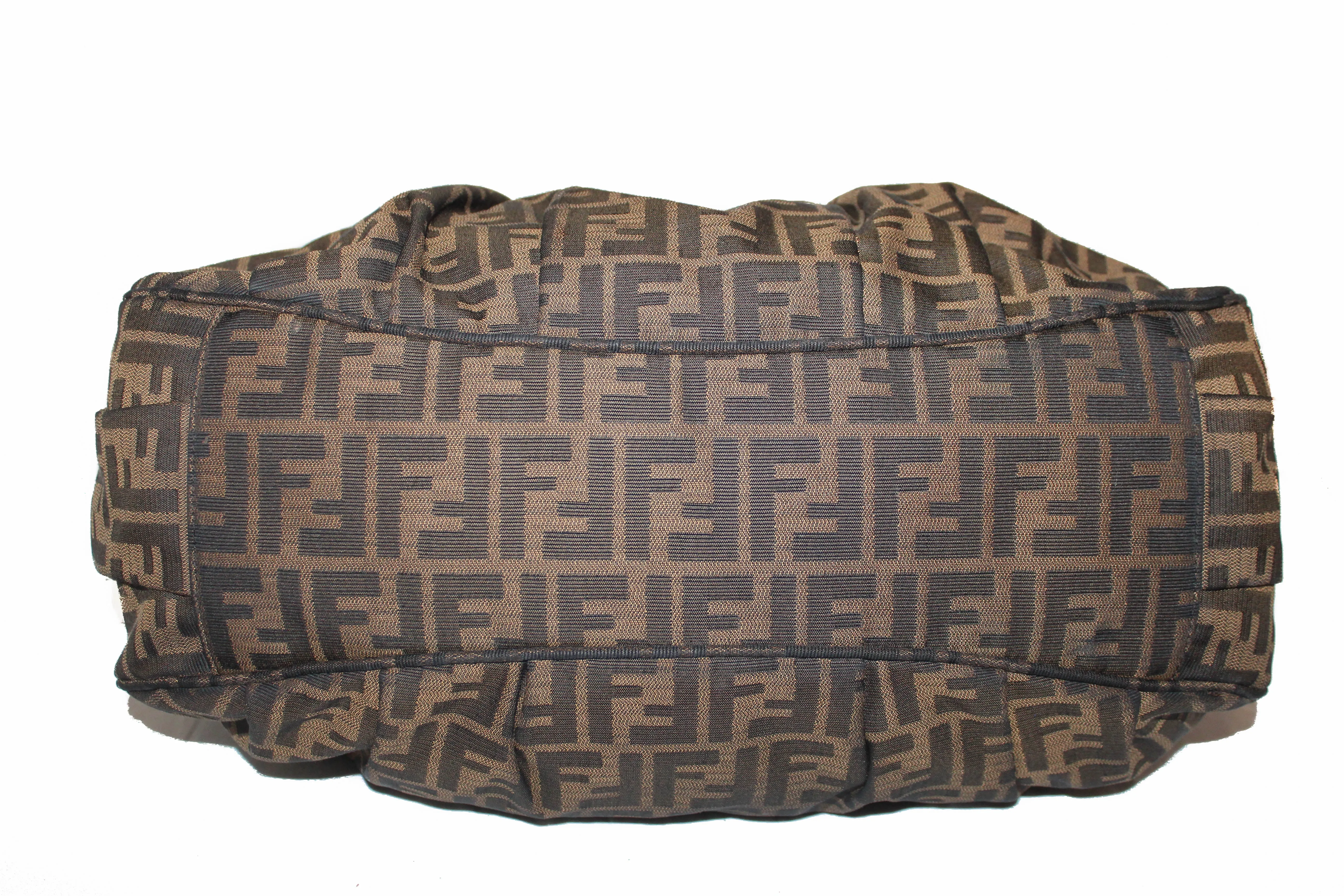 Authentic Fendi Tobacco Zucca Print Canvas Large Mia Tote Bag