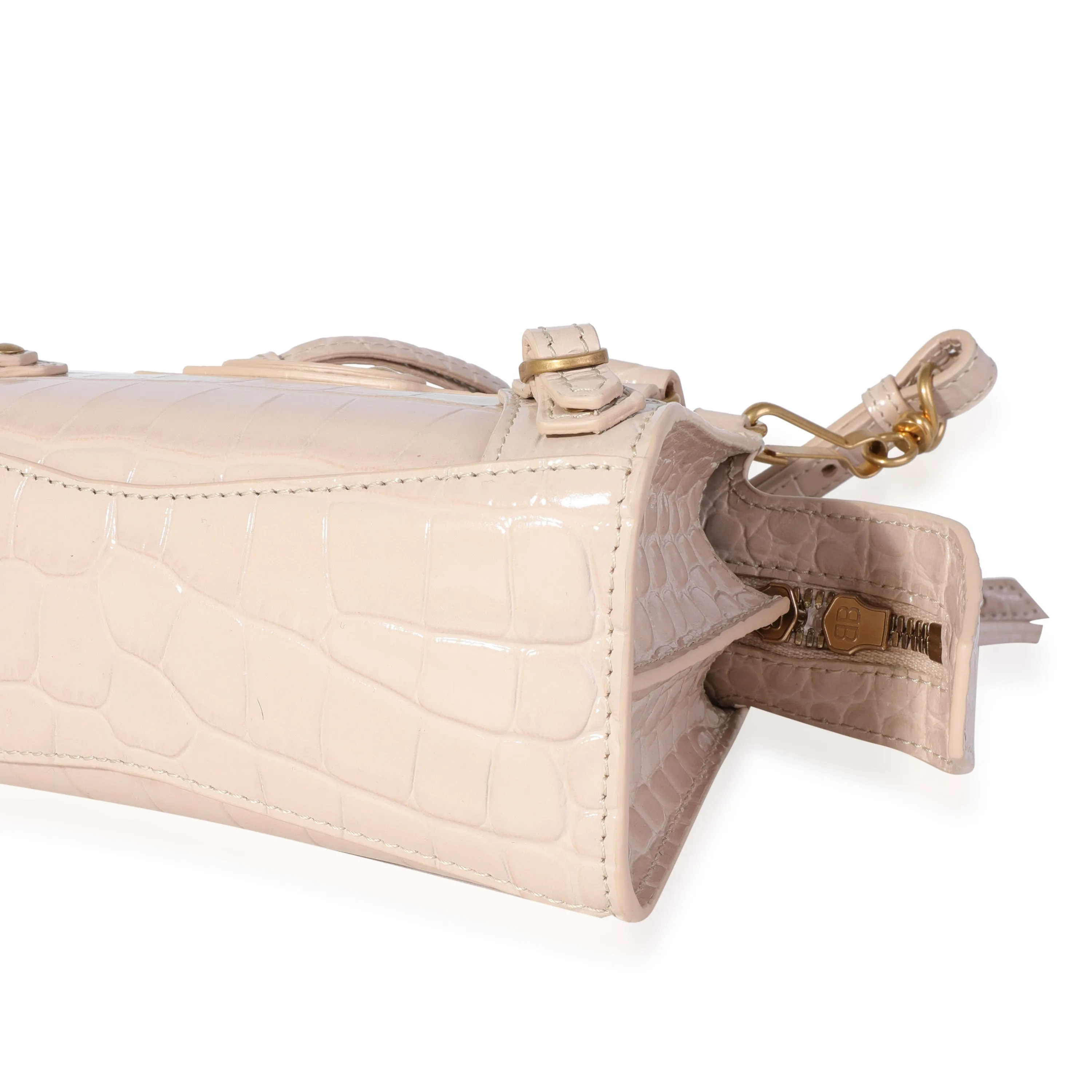 Balenciaga Light Beige Shiny Croc-Embossed Calfskin Nano Neo Classic Bag