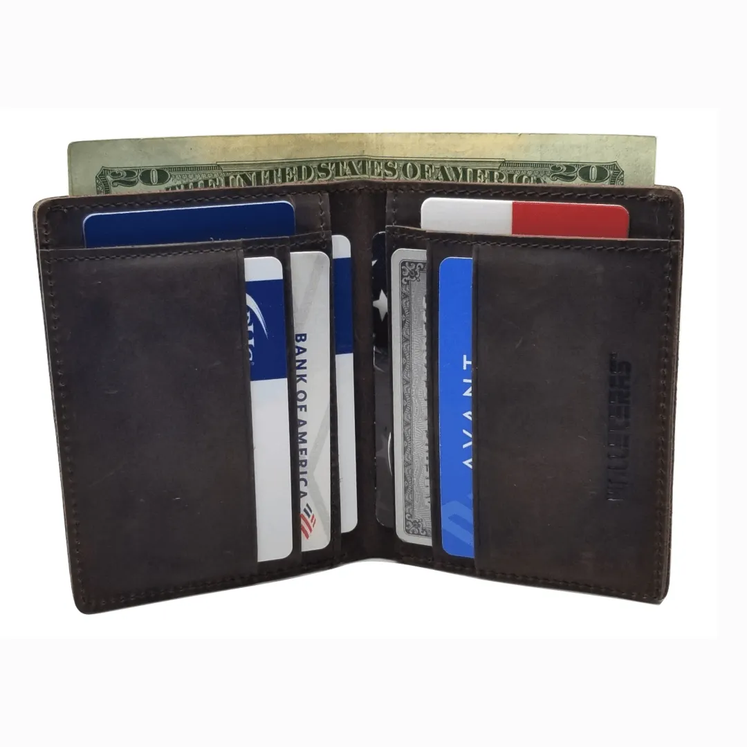Bifold Leather Wallet Vertical Style  Dark Brown - N4E1