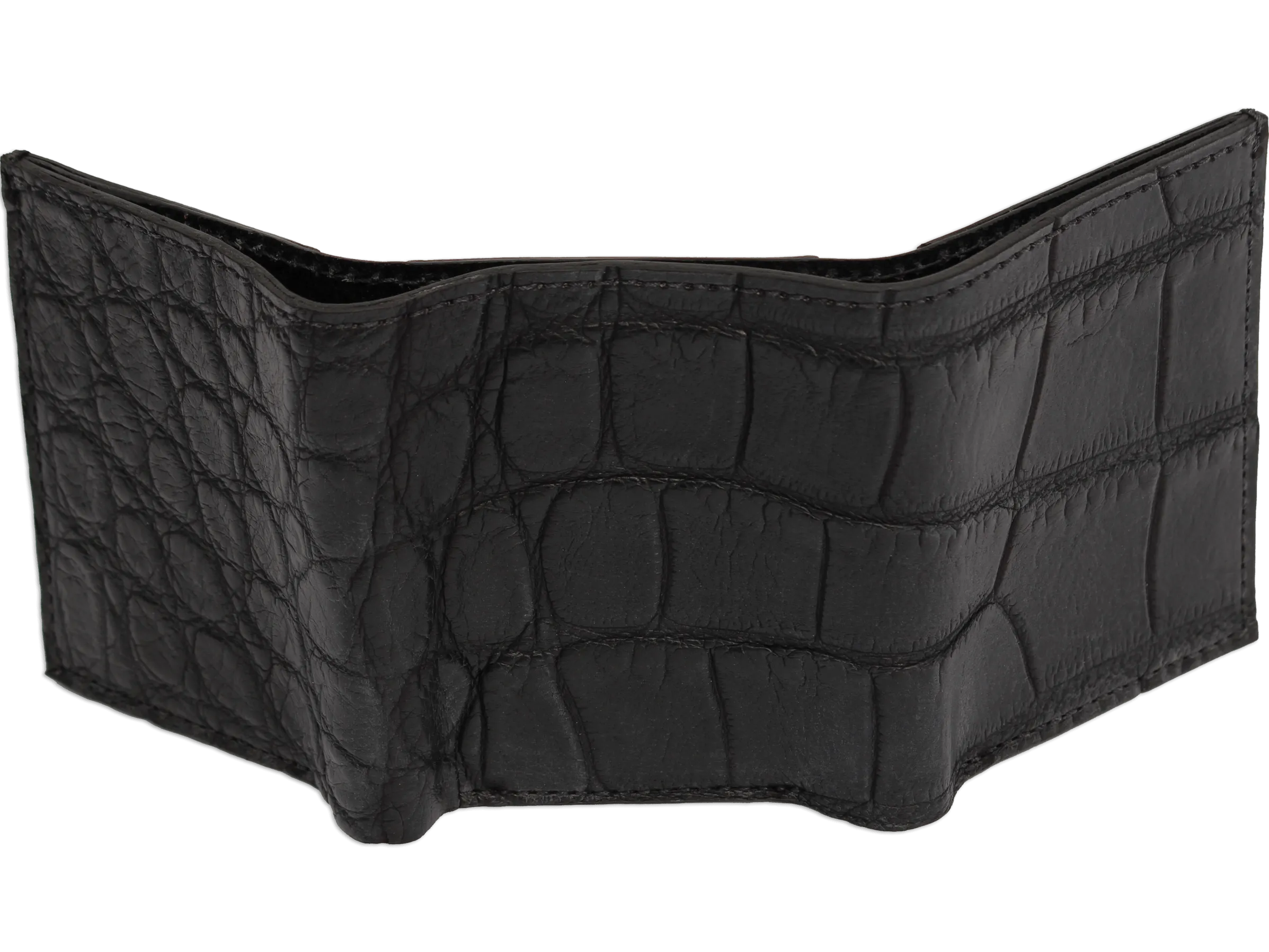 Black Alligator Luxury Designer Exotic Trifold Wallet With ID Window