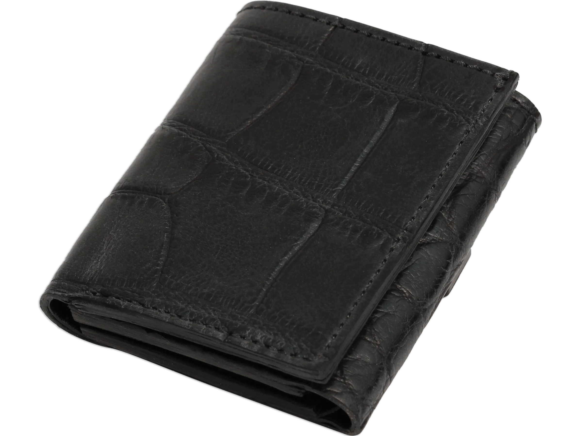 Black Alligator Luxury Designer Exotic Trifold Wallet With ID Window