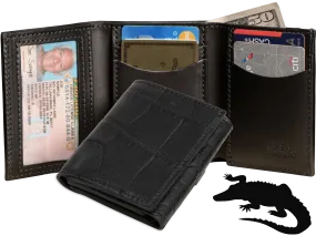 Black Alligator Luxury Designer Exotic Trifold Wallet With ID Window
