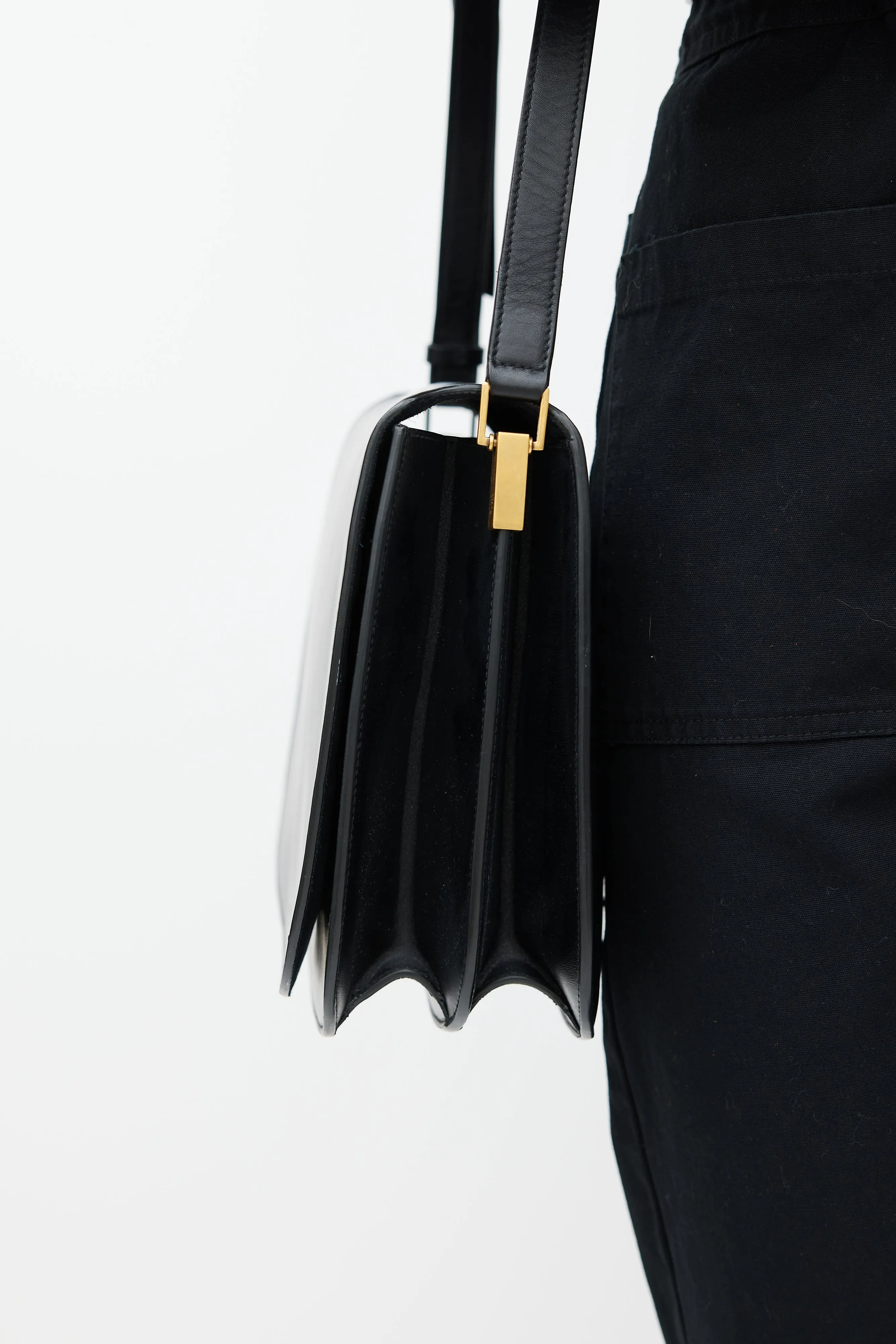 Black & Gold Leather Saddle Bag