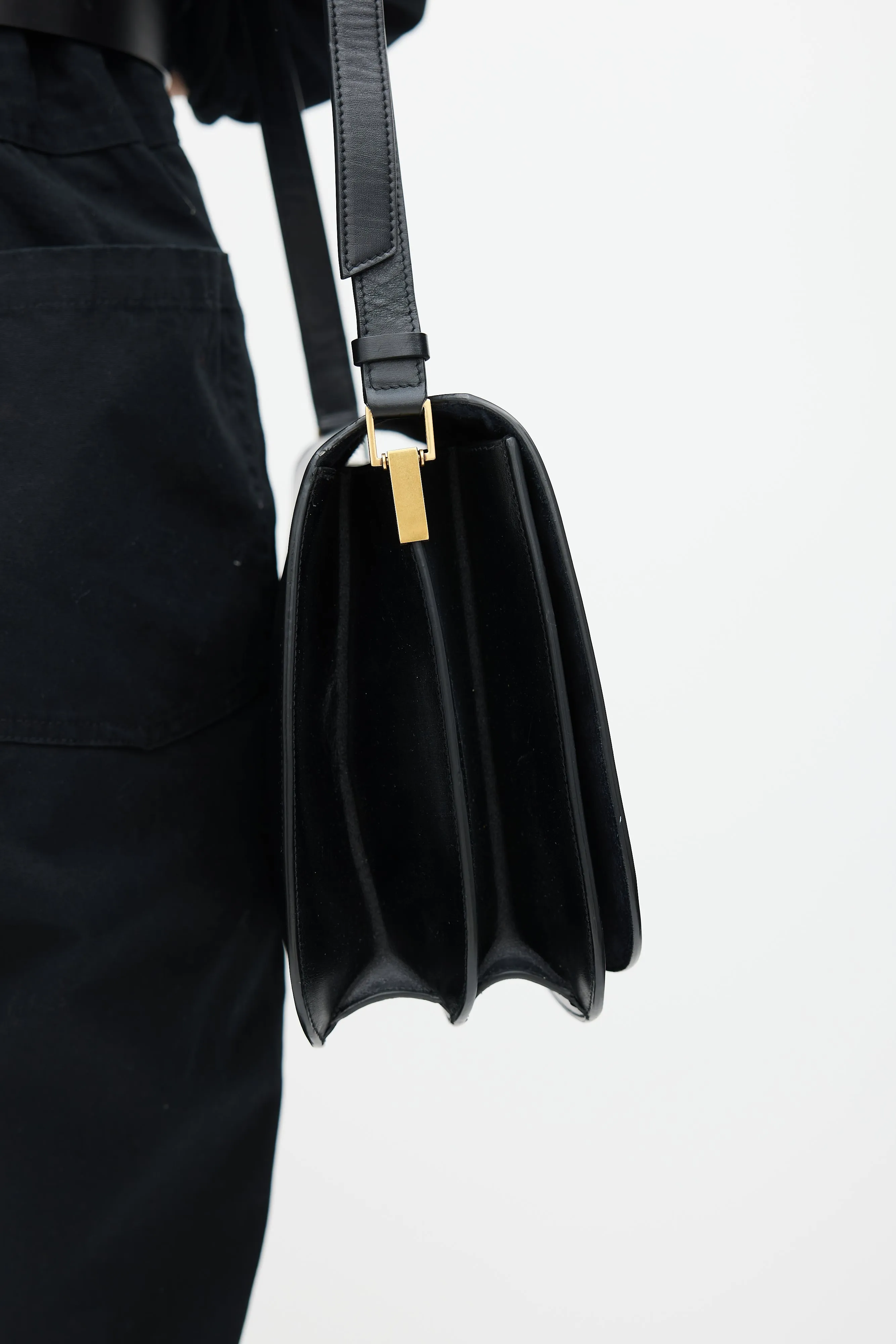 Black & Gold Leather Saddle Bag