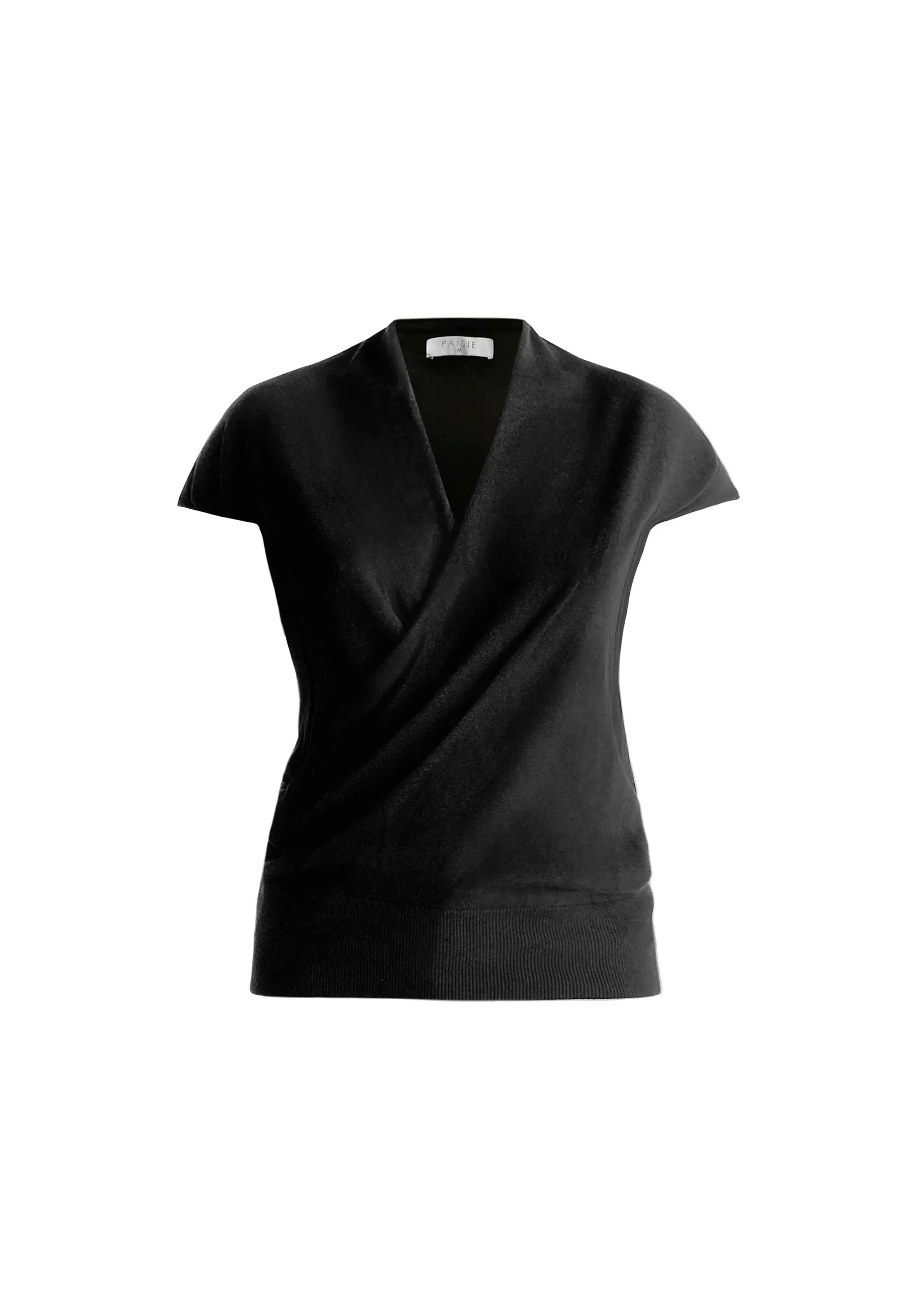 Black Cap Sleeve Wrap Top