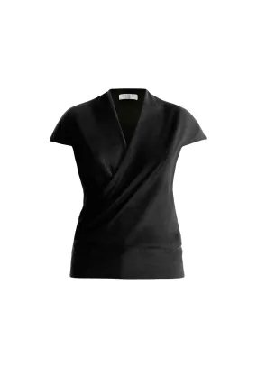 Black Cap Sleeve Wrap Top