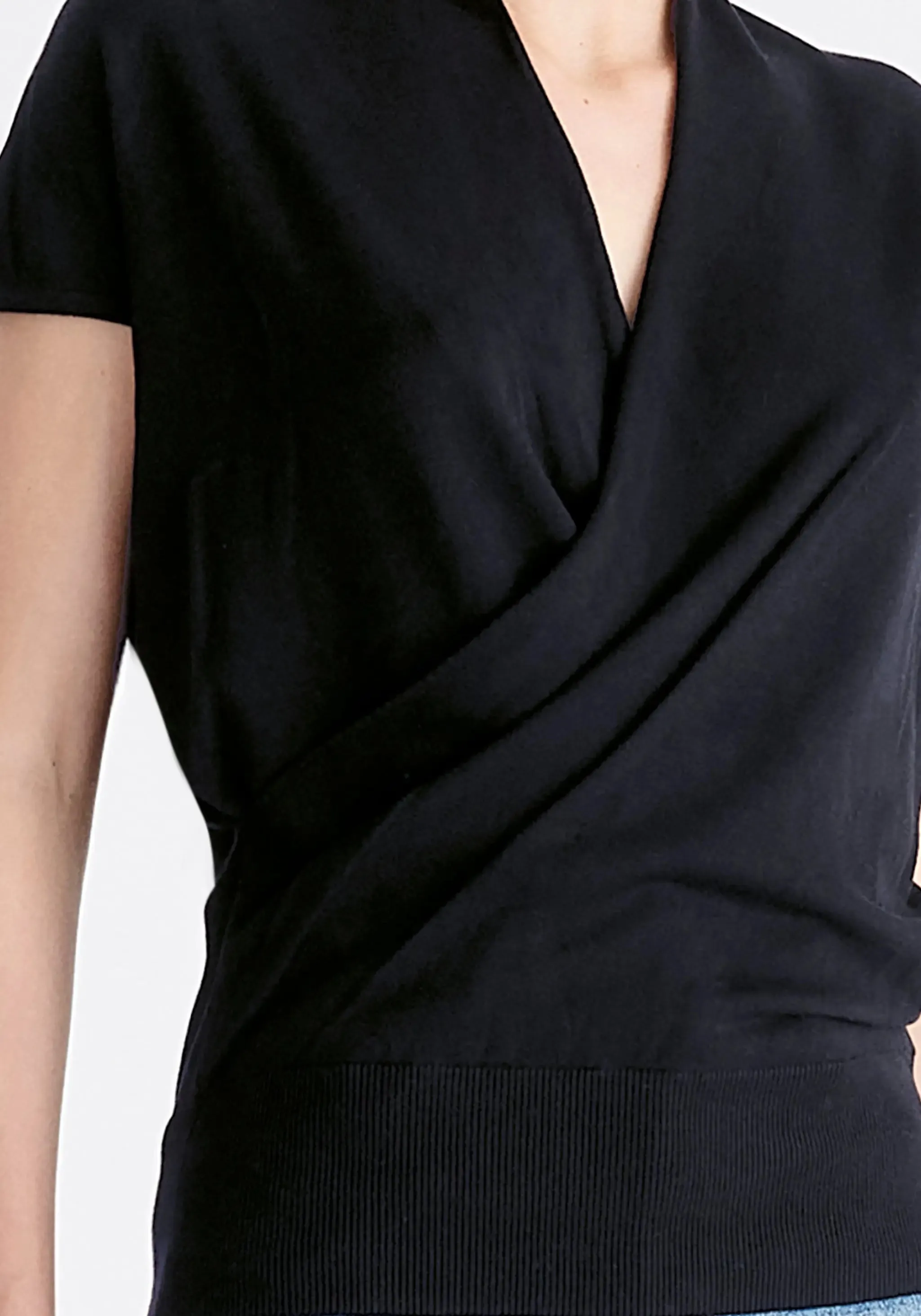 Black Cap Sleeve Wrap Top