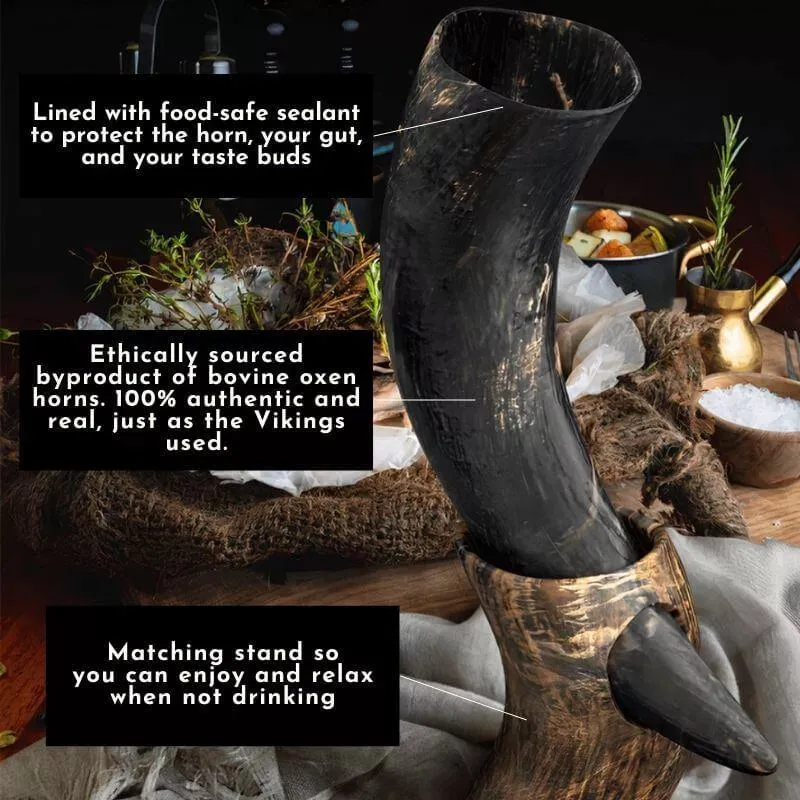 BOGO Curved Drinking Horn w/ Stand