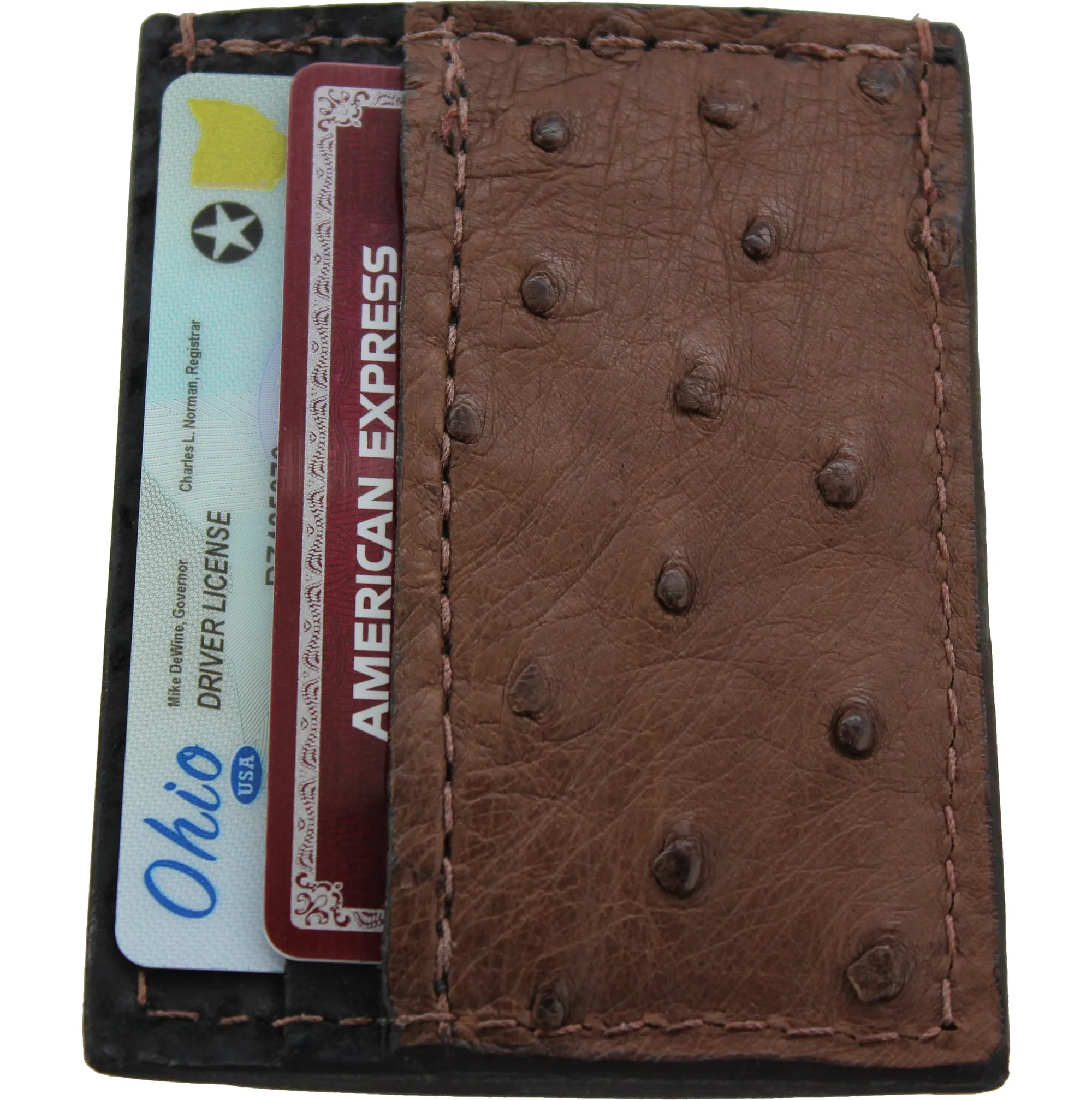 Brown Ostrich Money Clip Wallet With Credit Card Slots