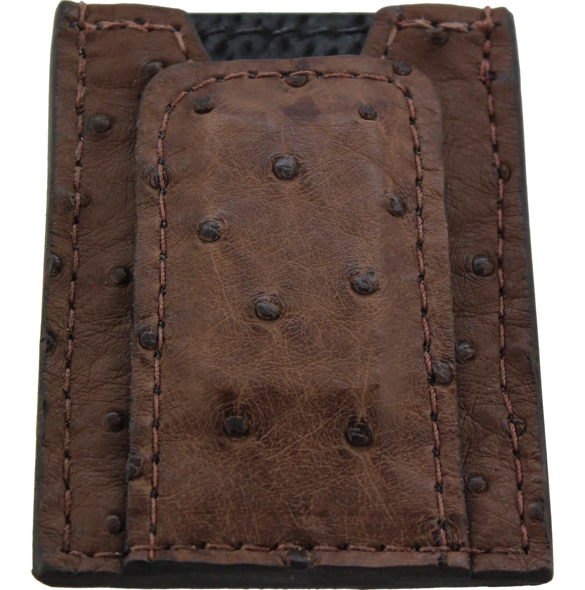 Brown Ostrich Money Clip Wallet With Credit Card Slots
