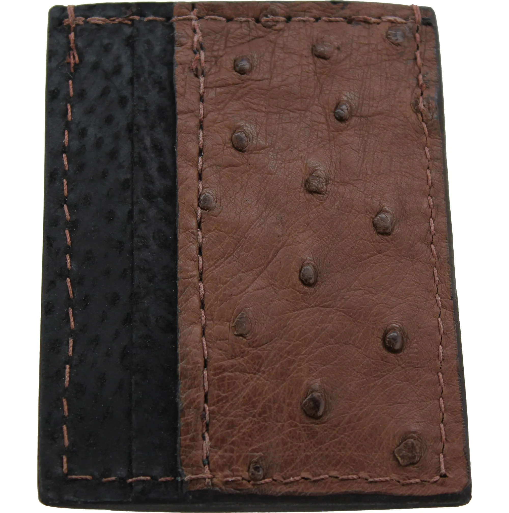 Brown Ostrich Money Clip Wallet With Credit Card Slots