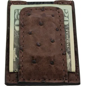 Brown Ostrich Money Clip Wallet With Credit Card Slots