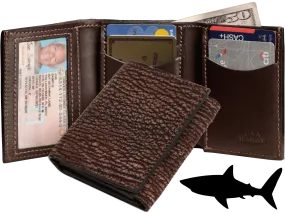 Brown Suede Shark Luxury Designer Exotic Trifold Wallet With ID Window