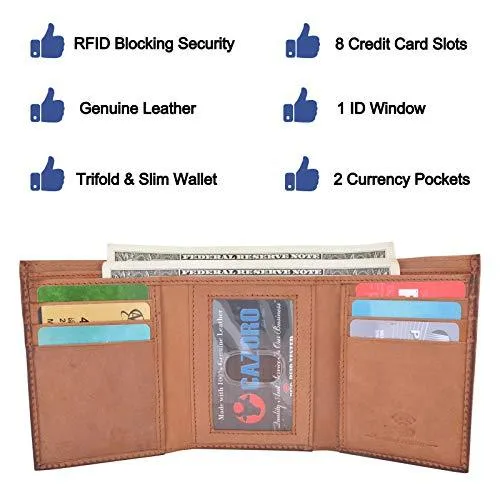 Cazoro Slim RFID Wallets for Men Genuine Leather Front Pocket Trifold Wallet RFID611281