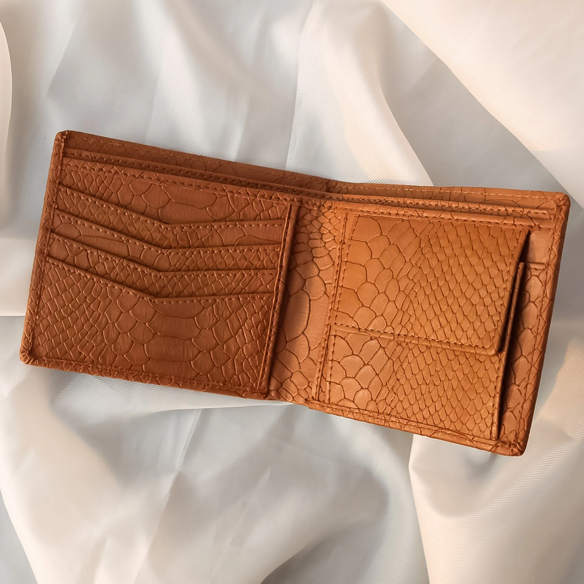 Classic RFID Vegan Wallet for Men with Coin Pocket (Tan Croc)- SAMPLE SALE