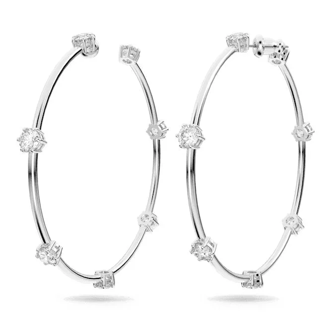 Constella Hoop Round Cut White Rhodium Plated Earrings 5638698