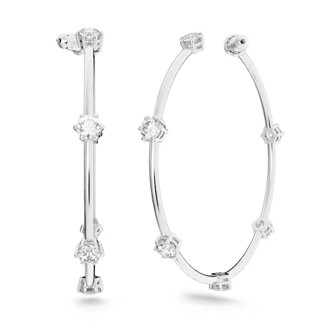 Constella Hoop Round Cut White Rhodium Plated Earrings 5638698