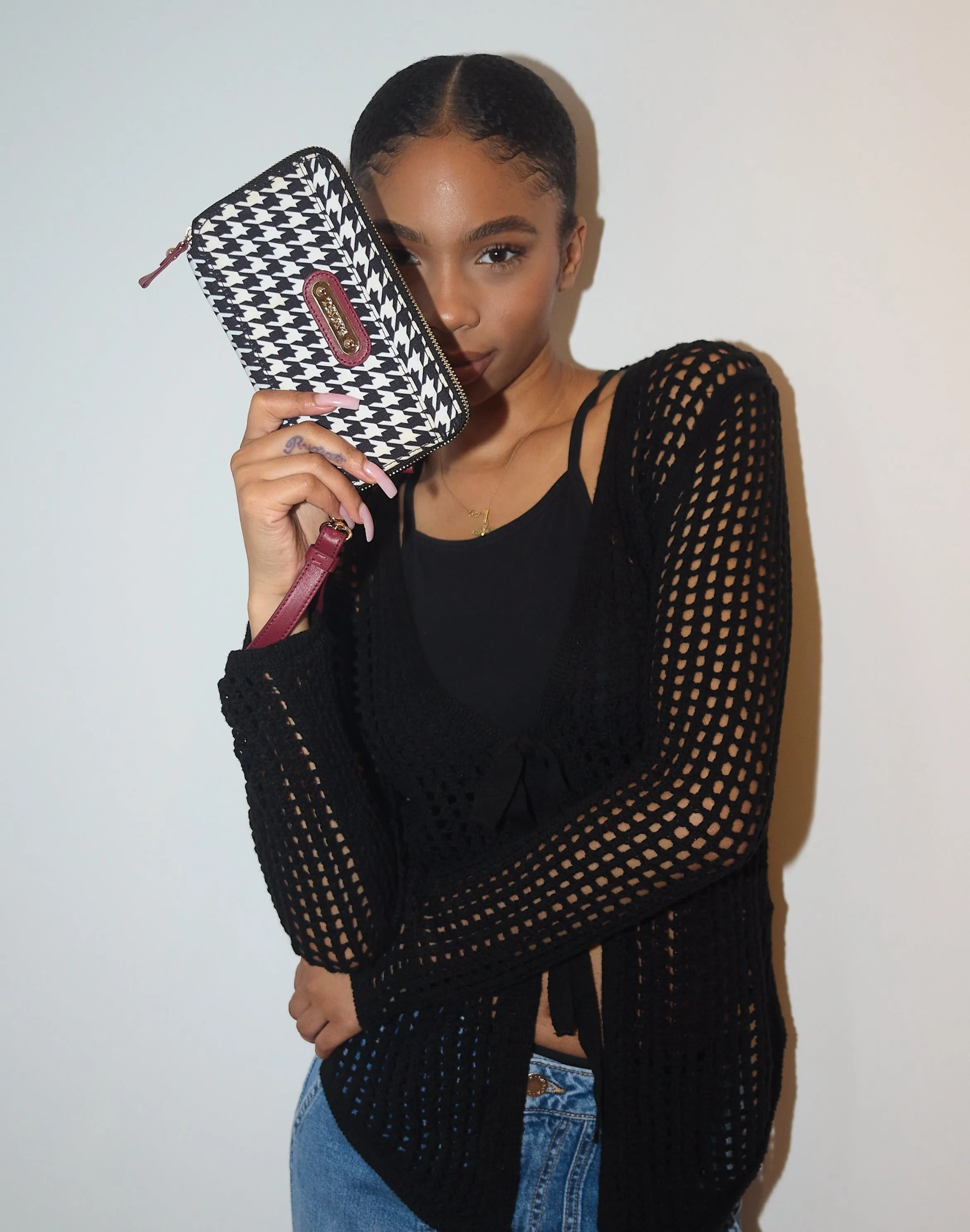 Continental Wristlet Wallet - Houndstooth
