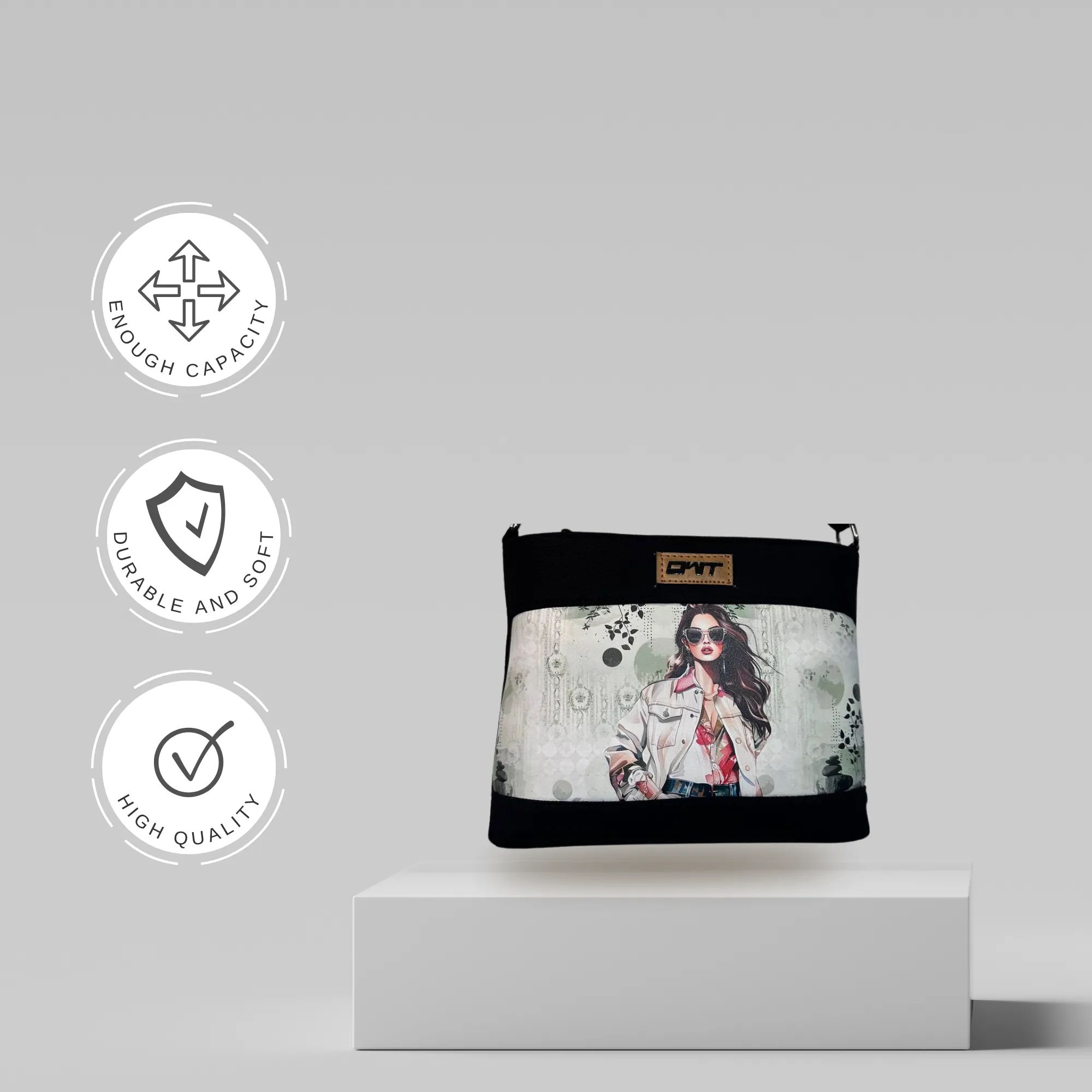 DURABLE BLACK DENIM SLING BAG - A3
