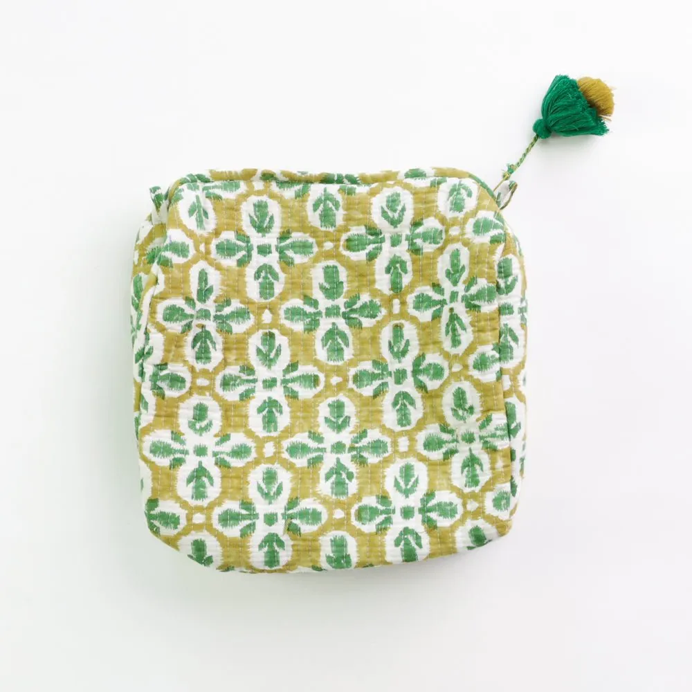 Fleur de Lis Geo Saffron Cosmetic Bag | Large