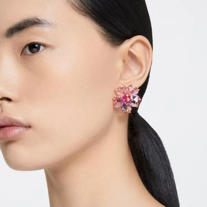 Florere Gold-Tone Plated Pink Flower Earrings 5650563