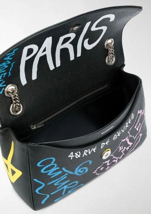 Graffiti Logo Leather Shoulder Bag