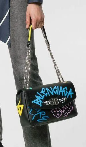 Graffiti Logo Leather Shoulder Bag