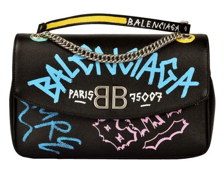 Graffiti Logo Leather Shoulder Bag