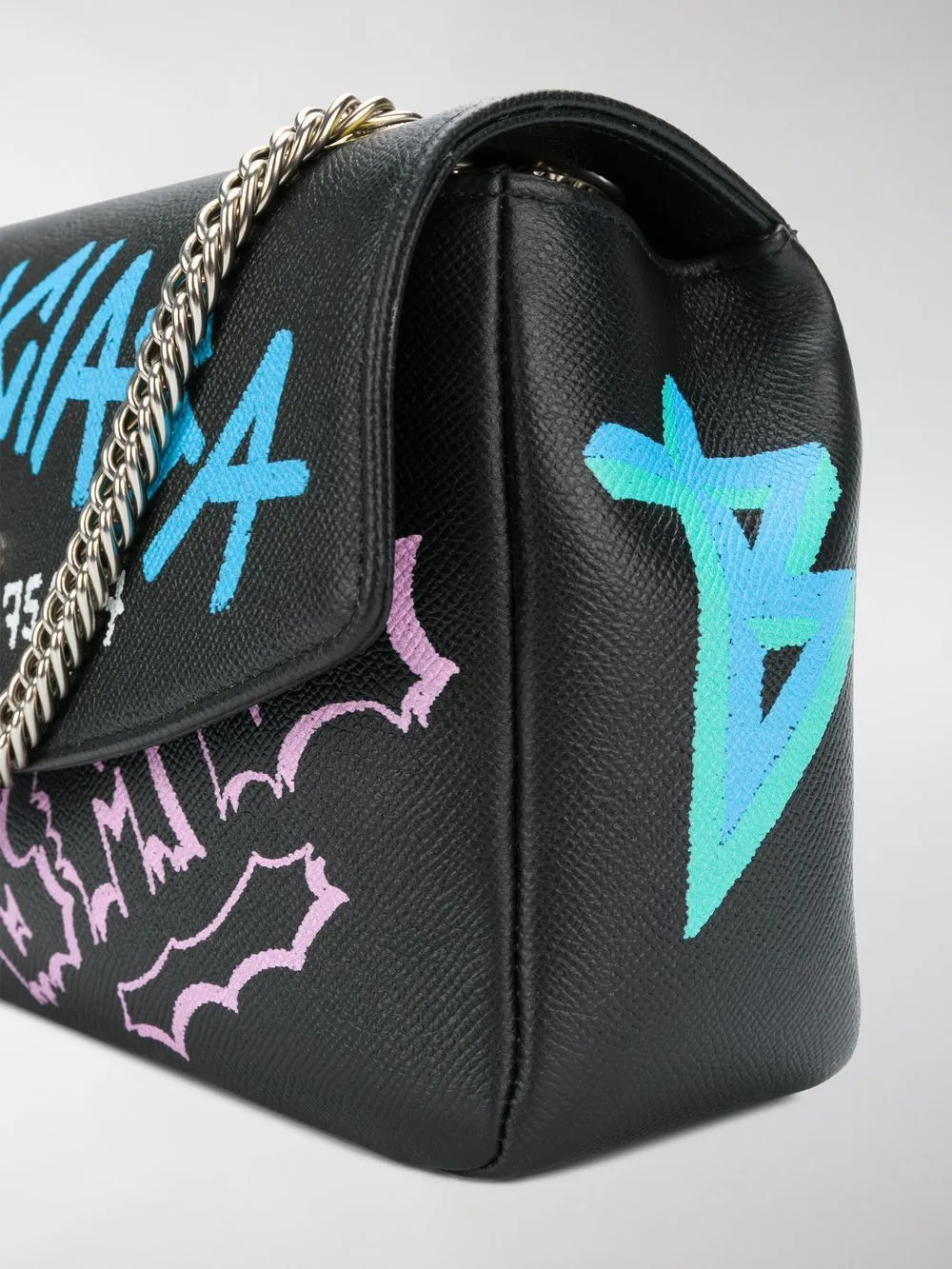 Graffiti Logo Leather Shoulder Bag
