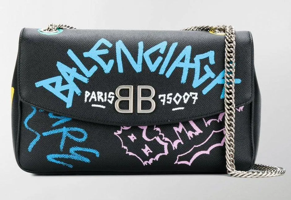 Graffiti Logo Leather Shoulder Bag