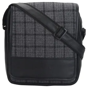 Grey Overcheck Twill - Tweed and Vegan Leather Messenger Bag