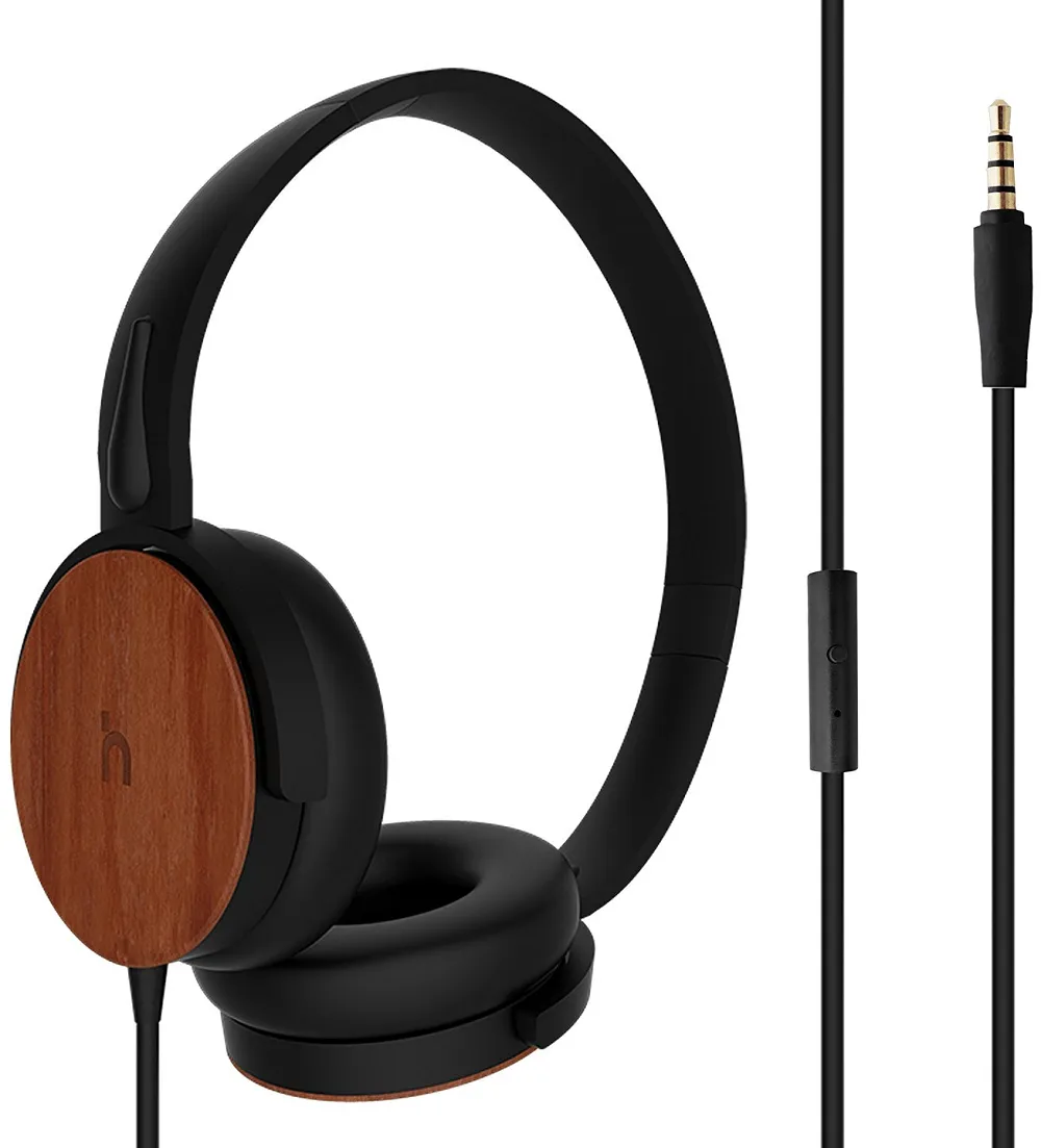 HEADPHONE WITH MIC  BLACK   WOOD