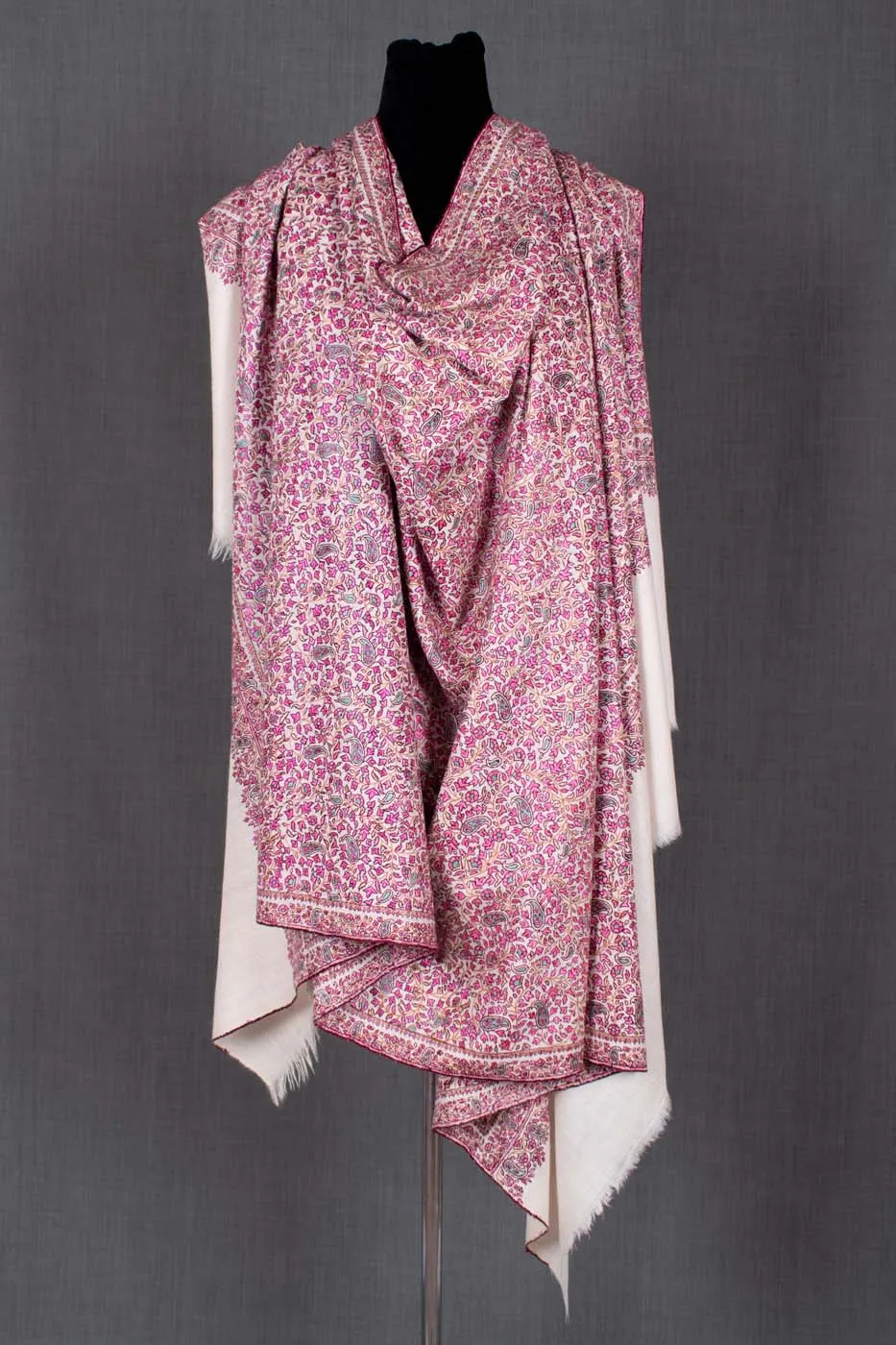 ISRA Mulberry Silk Embroidered Pashmina Shawl - 45x90"