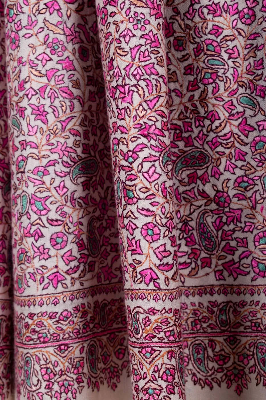 ISRA Mulberry Silk Embroidered Pashmina Shawl - 45x90"