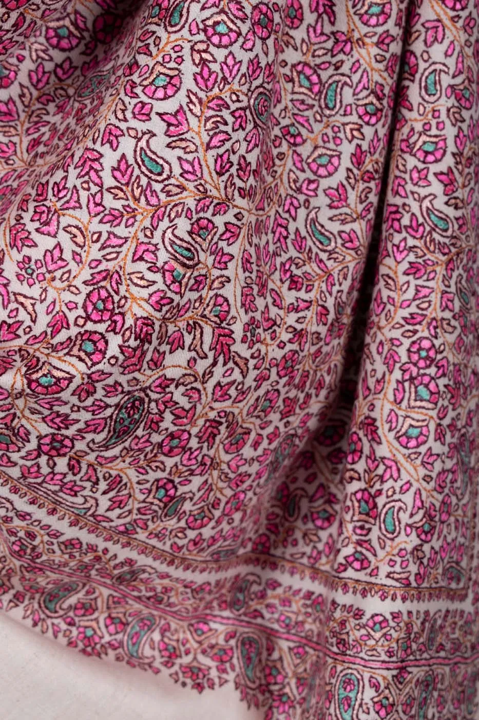 ISRA Mulberry Silk Embroidered Pashmina Shawl - 45x90"