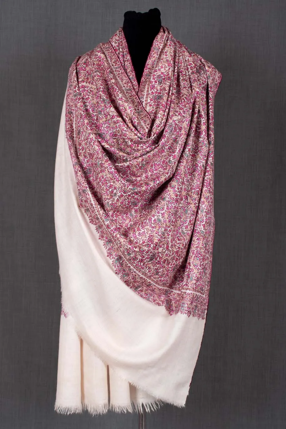 ISRA Mulberry Silk Embroidered Pashmina Shawl - 45x90"