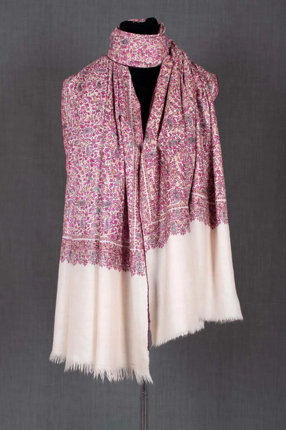 ISRA Mulberry Silk Embroidered Pashmina Shawl - 45x90"