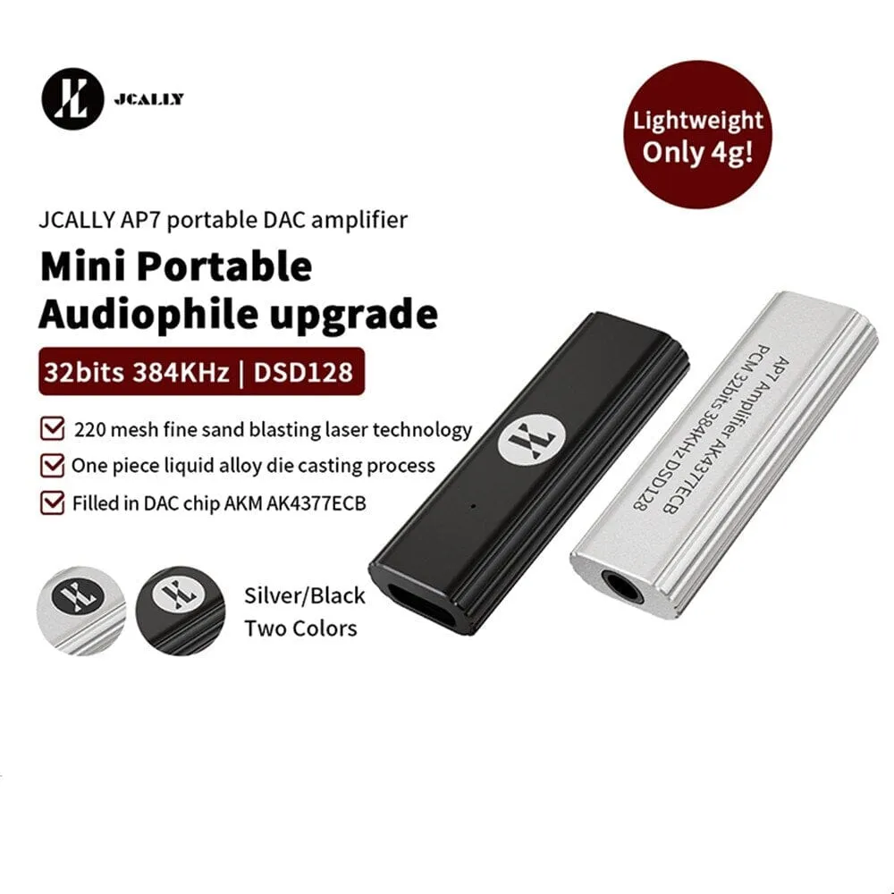 JCALLY AP7 Portable DAC & Headphone Amplifier With Type C To 3.5mm