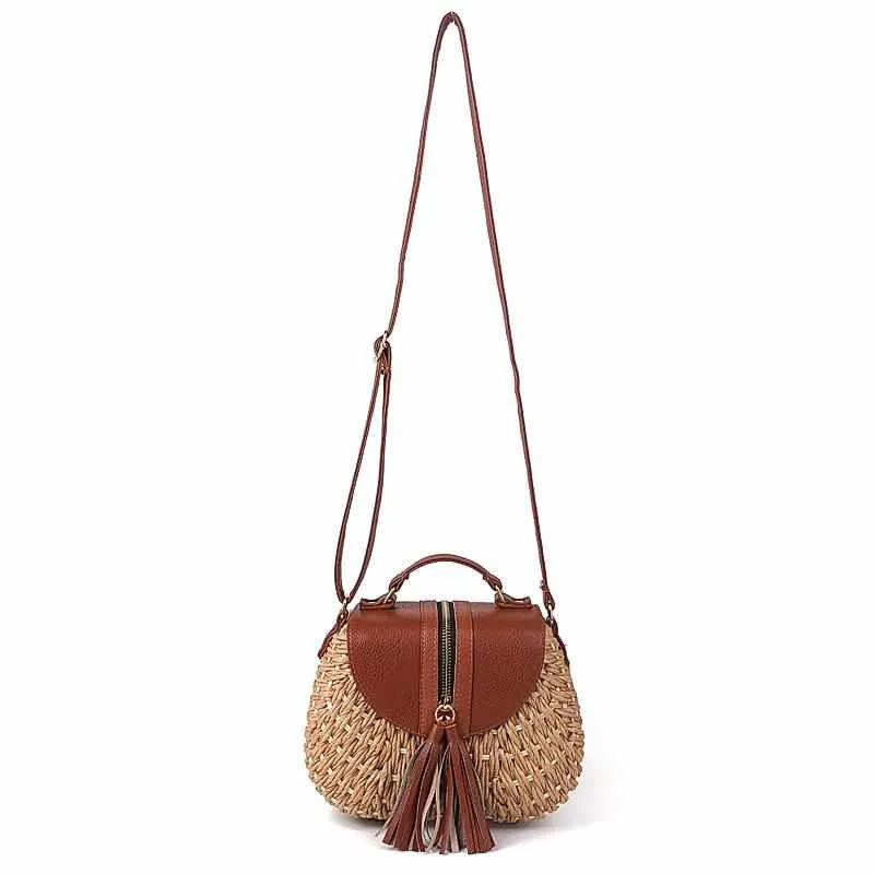 Ladies Woven Knitting Messenger Straw Bags