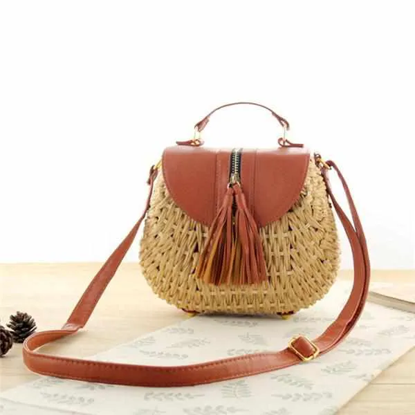 Ladies Woven Knitting Messenger Straw Bags