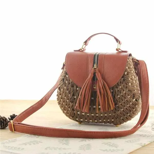 Ladies Woven Knitting Messenger Straw Bags